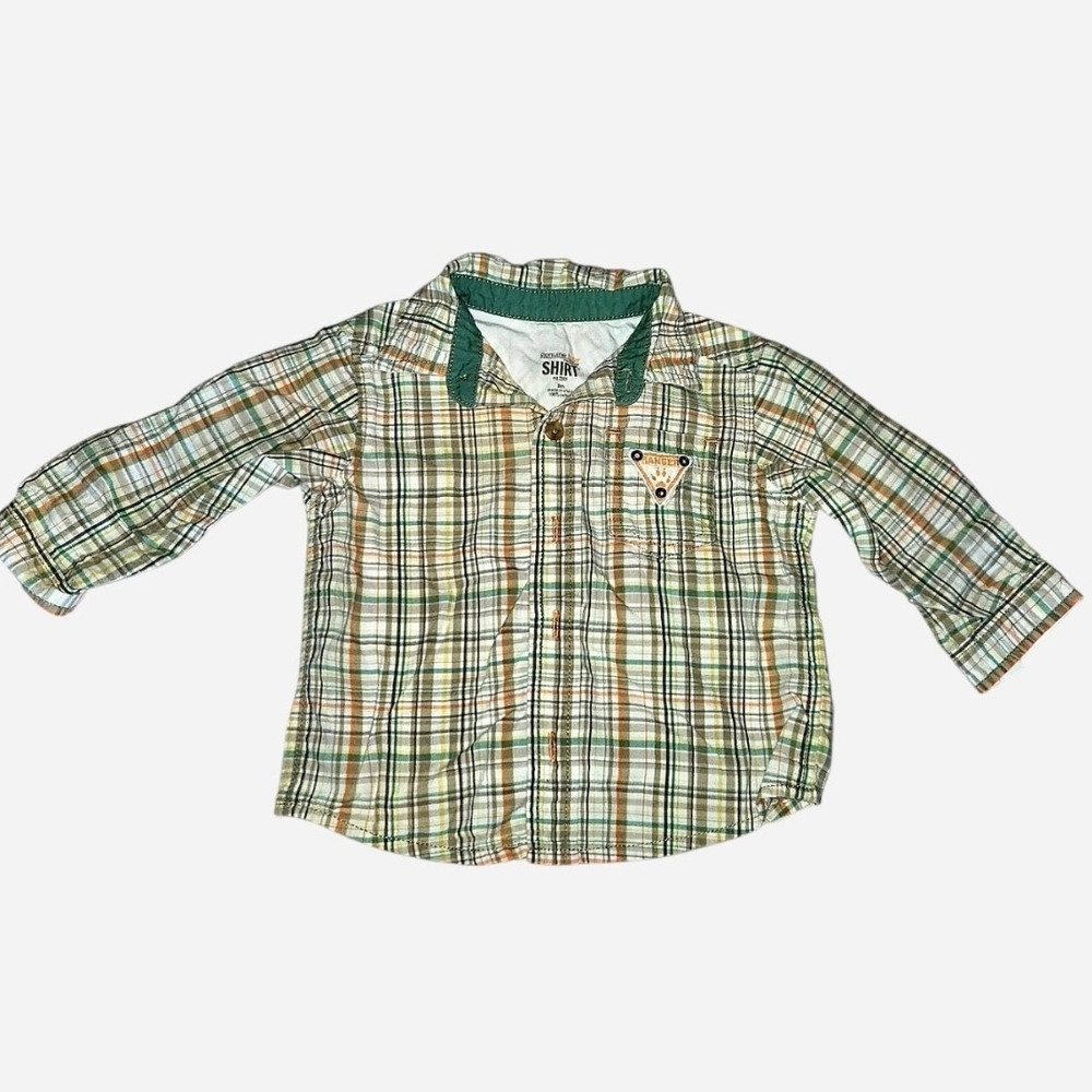 OshKosh B'gosh Plaid Button-Down Shirt - Green, Brown, Orange